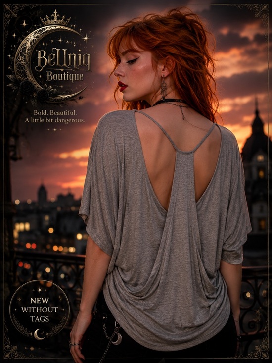 POL Tops - HP!🖤 POL Gray Open Back Draped Dolman Top – Size Small – NWOT